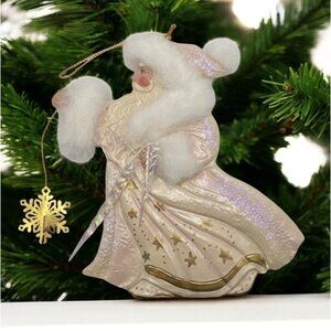 Kurt Adler Victorian Santa Christmas Ornament Gold Snowflake Faux Fur Icicles